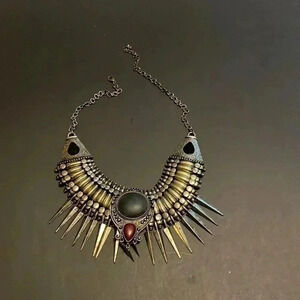 Statement exaggerated multi color mayan  inspired metal necklace